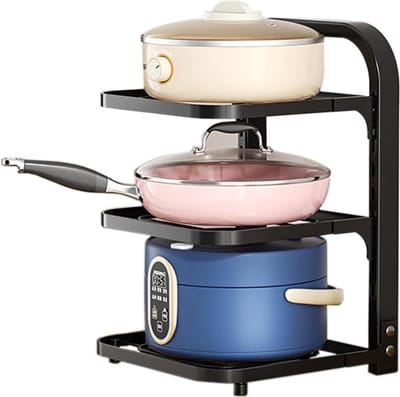 Pots-and-Pans-Organizer Rack Under-Sink Adjustable Tiers Storage Shelf