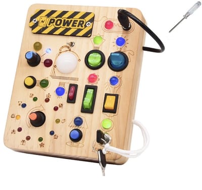 Houten Montessori Kinderen Drukke Bord met Simuleerde Schakelaars & LED Circuit, Educatief Speelgoed voor Vroeg Onderwijs en Fijne Motoriek Oefening