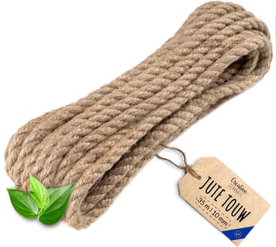 Creatief Deco Jute Touw | 35m Lengte | 10mm Dikte | Sterk en Duurzaam Jute Touw | Gedraaid Natuurvezeltouw | Bruin Decoratief Touw | Voor Toepassingen: Balustrades, tuin- en thuisprojecten