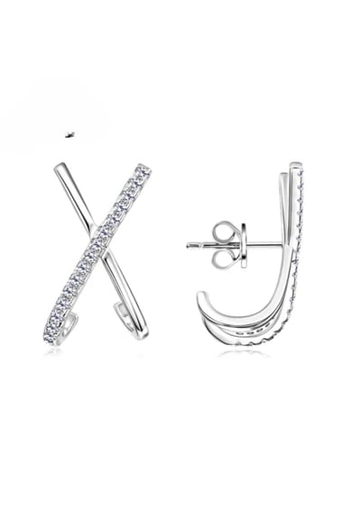 925 Sterling Zilveren X-Vormige Oorstekers – Moissanite Diamanten VVS1 D-Kleur – 24x Rond Briljant – Witgoud Verguld – Inclusief Certificaat - The Jewellery Salon - Luxe elegante damesoorbellen