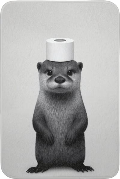 WC mat 60x90 cm - Antislip - Otter - WC rol - Zwart - Wit - Toiletmat - Vloermat - Douchemat - Toilet tapijt - Toiletmatten