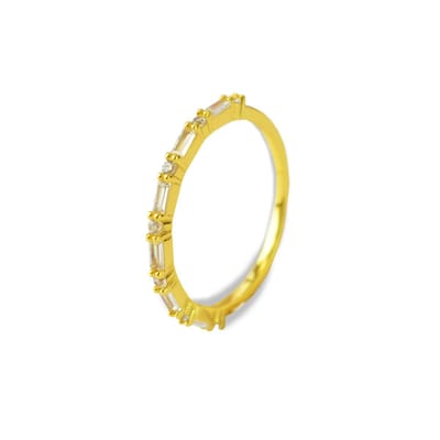 New Bling 9SIL 20360-56 Zilveren Ring Dames - Zirkonia - Baquette - Rond - Maat 56 - Goudkleurig