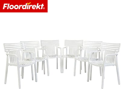 Floordirekt Tuinstoel Terrano - Stapelbare Designstoel Weerbestendig & UV-Bestendig - 6 Stuk - Wit - Ideaal Voor Tuin, Balkon & Terras - Modern, Stevig & Onderhoudsvriendelijk - Comfortabele Outdoor Stoel Voor Elke Buitenruimte