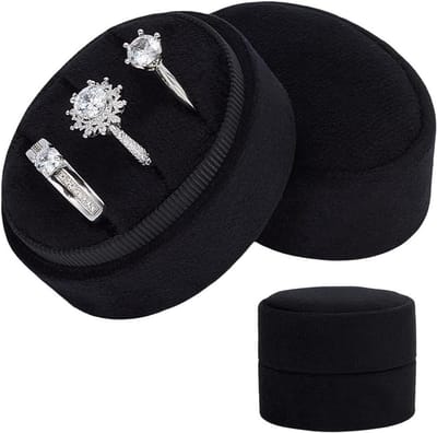 Velours Ringdoos met 3 Slots voor Sieraden - Zwarte Ovalen Ringhouder voor Verloving, Huwelijk en Cadeaus