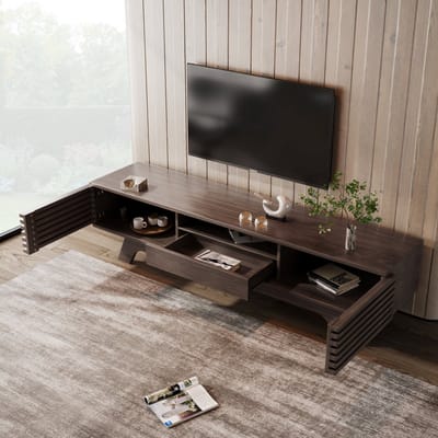STILVORA TV-kasten 180x38x46 cm - TV meubel Met Veel Opbergruimte - 5 Deuren En 2 Open Vakken - Vintage Inspiratie - TV Meubels - MDF - Wit