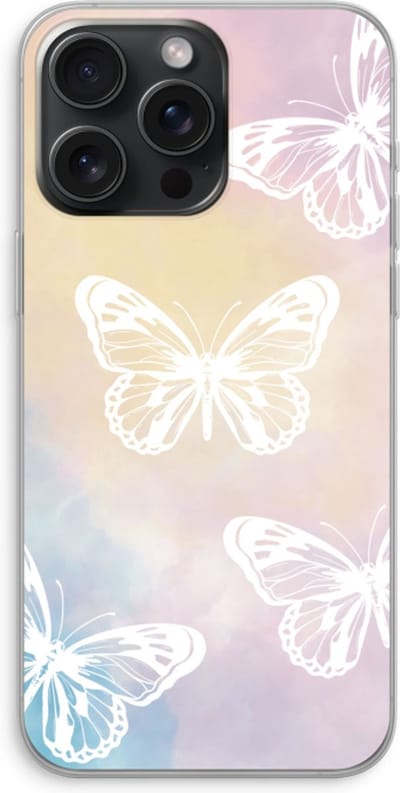 Case Company® - Hoesje geschikt voor iPhone 15 Pro Max hoesje - White butterfly - Soft Cover Telefoonhoesje - Bescherming aan alle Kanten en Schermrand