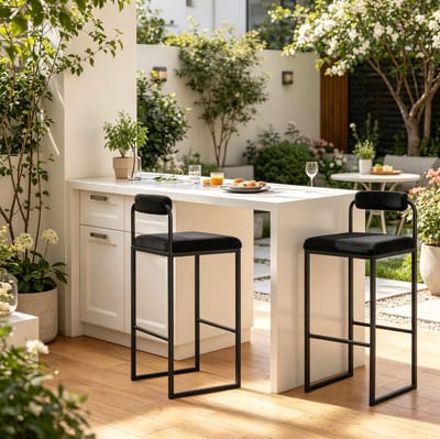 FloraGrace Barkruk - Set Van 2 Met Rugleuning En Voetensteun - Zachte Velvet Zitting Voor Keuken, Bar Of Eethoek - Staal - Zwart