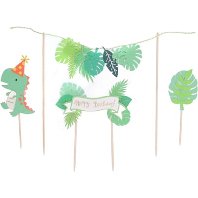 4 Stuks Dinosaurus Taarttopper Groene Dinosaurus Palmblad Gefeliciteerd Verjaardag Engelse Kaart Dinosaurus Taart white