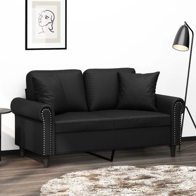 vidaXL - Tweezitsbank - met - sierkussens - 120 - cm - kunstleer - zwart