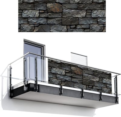Balkonscherm 300x110 cm - Balkonposter Steenlook - Antraciet - Grijs - Balkon scherm decoratie - Balkonschermen - Balkondoek zonnescherm