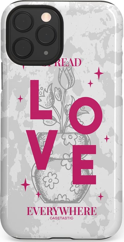 Casetastic hoesje geschikt voor Apple iPhone 11 Pro - Dubbellaagse bescherming - Spread Love Everywhere - Grijs Roze - Valentijn - Valentine - Fashion Case - Lichtgrijs Wit Roze