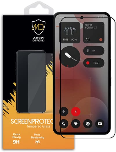 MobyDefend Screenprotector - Geschikt voor Nothing Phone (3a) Pro - Screensaver Met Zwarte Randen - Gehard Glas