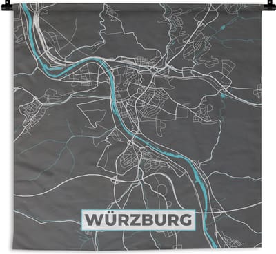 Wandkleed - Wanddoek - Blauw – Duitsland – Plattegrond – Stadskaart – Kaart – Würzburg - 180x180 cm - Wandtapijt