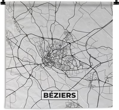 Wandkleed - Wanddoek - Béziers - Plattegrond - Frankrijk - Kaart - Stadskaart - 180x180 cm - Wandtapijt