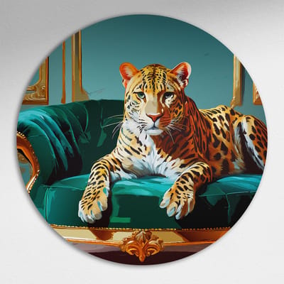 Luxe Panther Print Muurcirkel - Luxe Muurcirkel 100x100 cm op Dibond - Sfeervolle Wanddecoratie voor Woonkamer & Slaapkamer