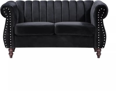 Vente-unique 2-persoons zwarte fluwelen chesterfield zitbank TRUMBO