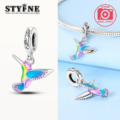 Echte Elegante Bedel Koper Dromerig Kleurrijk Kolibrie Kralen Passend op Plata Armband Voor Vrouwen Sieraden Maken Cadeau white