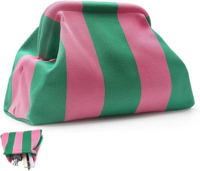 Roze Gestreepte Make-up Tas van Polyester - Klein en Comfortabel voor Cosmetica Opslag en Dagelijks Gebruik (30 x 19 x 10)