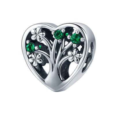 Levensboom hart bedel groen zirconia | bedels voor armband | tree of life bead | Zilverana | geschikt voor alle bekende merken | 925 zilver | moederdag