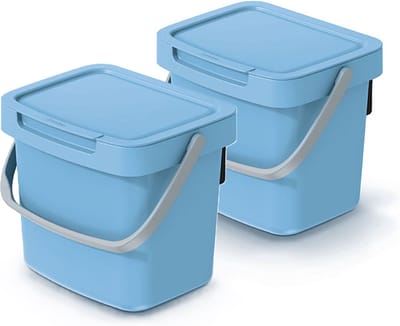 Keden GFT aanrecht afvalbak - 2x - lichtblauw - 3L - afsluitbaar - 19 x 17 x 15 cm - klepje/hengsel - afval scheiden
