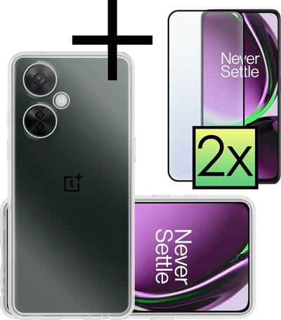 Hoesje - Met 2x Screenprotector - Geschikt voor OnePlus Nord CE 3 Lite - Sterk & Shockproof - Back Cover - Siliconen Case - Telefoon Hoes - Transparant
