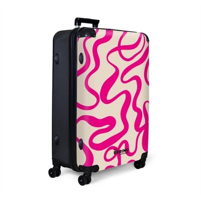 NoBoringSuitcases.com® - Koffer groot - Reiskoffer lichtgewicht - Beige met roze abstracte lijnen - Rolkoffer met 4 wielen - Grote trolley XL - 98 liter bagage