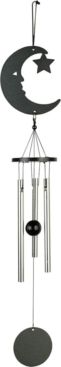 Windgong - Outdoor - Windmobiel - Windorgel - Maan - 35cm - Staal - Zwart - Zilver