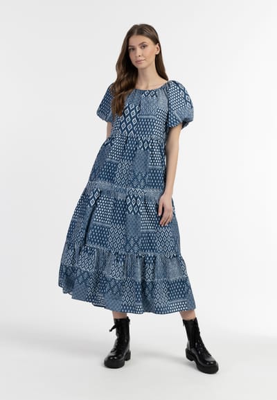 Dreimaster Maxi-jurk met korte mouwen Dames Donker marineblauwe print