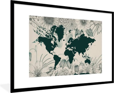 Poster in lijst - Fotolijst 90x60 cm - Posters - Wereldkaart - Bloemen - Planten - Posterlijst zwart - Decoratie - Wanddecoratie woonkamer - Muurdecoratie slaapkamer