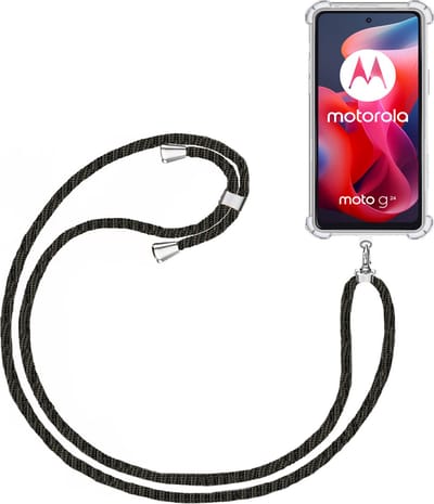 Telefoonkoord + Hoesje Geschikt voor Motorola Moto G24 - Lengte Verstelbaar - Telefoonketting - Shock Proof Case - Zwart