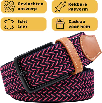 Garzini Elastische Riem Heren - Gevlochten Broekriem Heren zonder gaatjes - Broekriem zonder gaatjes - W31-W33 (91-99 cm) - Blauw Rood
