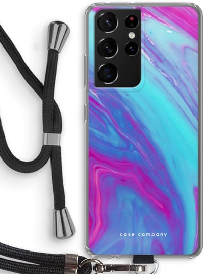 Hoesje met koord geschikt voor Samsung Galaxy S21 Ultra hoesje met Koord - Zweverige regenboog - Telefoonhoesje met Zwart Koord - Bescherming aan alle Kanten en Over de Schermrand