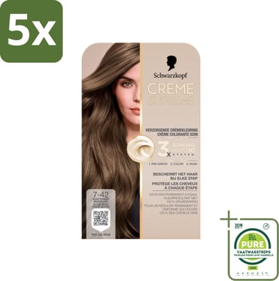 5 x Schwarzkopf - Haarkleuring - Creme Supreme 7-42 - Nude Donker Beigeblond - 245g - Grootverpakking - Permanente Haarkleuring - Haarkleur - Grijsdekking - Haarkleur 7-42 - Nude Donker Beigeblond