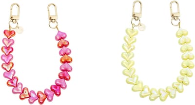 xoxo Wildhearts telefoonkoorden Funky Hearts Charm Cord Pink Red Metallic + Funky Hearts Charm Cord Yellow Metallic – speelse hartjeskettingen met metallic glans – verstelbaar en fun – geschikt voor iPhone / Samsung
