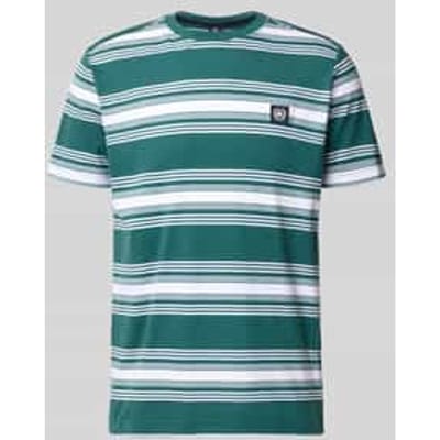 LERROS T-shirt met strepen en ronde hals , Maat: L , Kleur: SOFT TEAL , 100% katoen