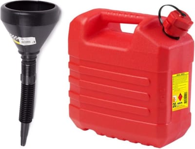 Jerrycan - kunststof - rood - 20 liter - incl. trechter - kunststof - D15 cm