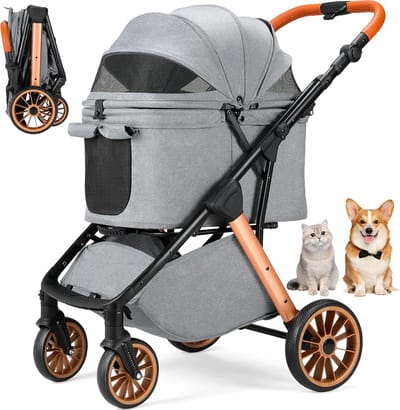 Opvouwbare Hondentrolley en Kattenwagen Tot 25 kg met Verstelbare Handgreep