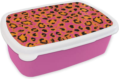 Broodtrommel Roze - Lunchbox - Brooddoos - Design - Vacht - Luipaardprint - 18x12x6 cm - Kinderen - Meisje