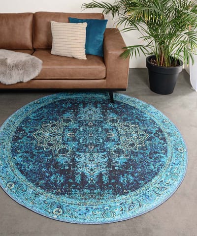 Rond vintage vloerkleed - Fade No.2 blauw 250