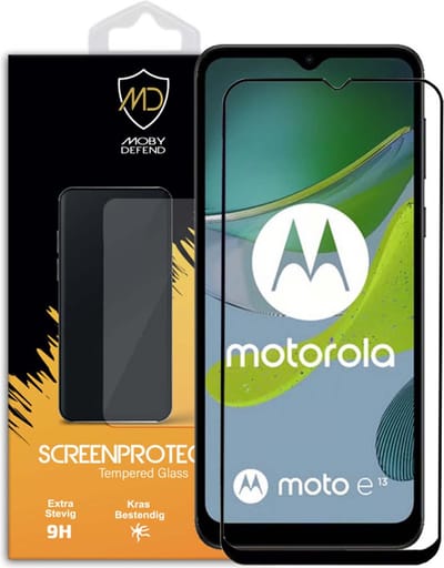 MobyDefend Screenprotector - Geschikt voor Motorola Moto E13 - Screensaver Met Zwarte Randen - Gehard Glas