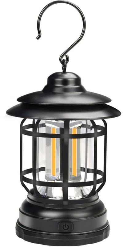 ZVD Retro Campinglamp met Ophanghaak - LED Stormlantaarn Oplaadbaar - Sfeerlicht voor Tent & Tuin - Draagbaar - Zwart