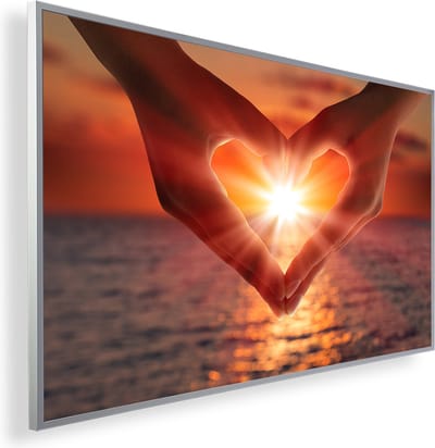 Infrarood Verwarmingspaneel 300W met fotomotief en Smart Thermostaat (5 jaar Garantie) - Sunset hand heart 47