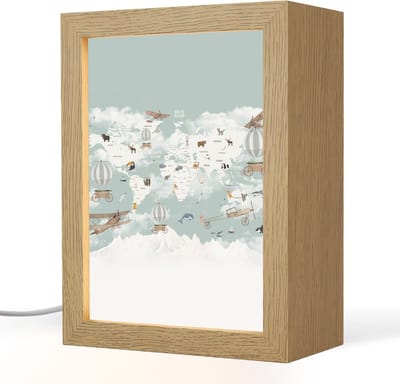 Tafellamp 15x20 cm - LED lamp - Wereldkaart - Kind - Vliegtuig - Decoratieve tafellampen - Dimbaar - Tafellampje slaapkamer - Woonkamer binnen
