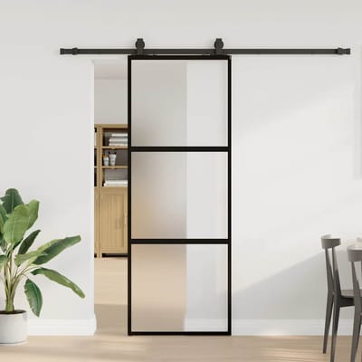 vidaXL - Schuifdeur - met - beslagset - 76x205 - cm - gehard - glas - zwart