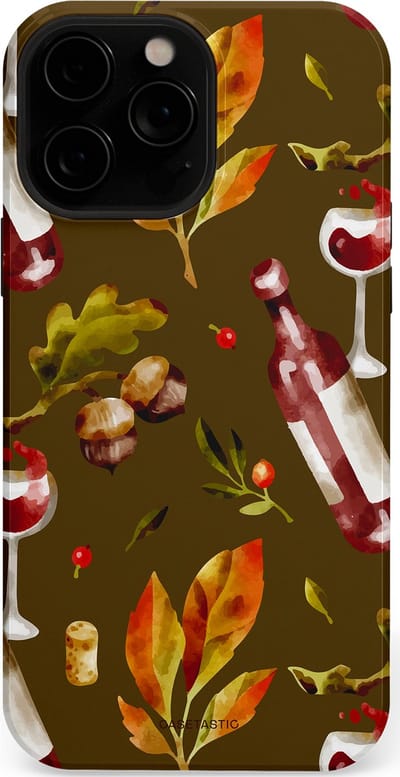 Casetastic Hoesje Geschikt voor Apple iPhone 13 Pro Magsafe - Stijlvolle Beschermende Duo-layer Case - Rode Wijn Bladeren