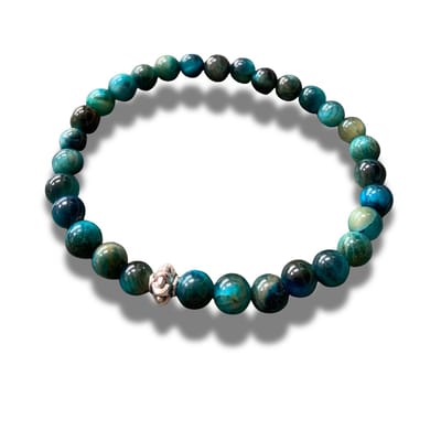 Armband - natuursteen - Tijgeroog blauw - Tiger eye - 18,5 cm 6 mm - zilverkleurige elementen