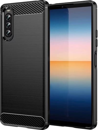 Geborsteld TPU Hoesje Geschikt voor Sony Xperia 10 V | Beschermhoes | Back Cover | Flexibel TPU | Stijlvol Carbon | Dun | Zwart