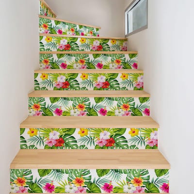 Zelfklevende stickers voor traptreden en stootborden - TROPICAL HEIRANI - 2 stroken van 18x126cm