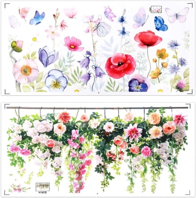 Kleurrijke Raamstickers met Bloemen en Vlinders - PVC Glasfolie Decoratie voor Thuis, Keuken en Wanden met Natuurlijke Planten en Bloemen