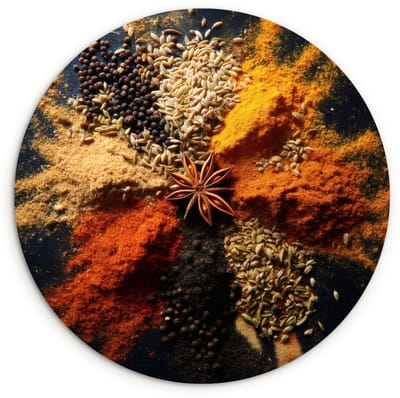 WallCircle® Wandcirkel 120x120 cm - Muurcirkel Specerijen - Explosie - Oranje - Muurdecoratie woonkamer - Wanddecoratie slaapkamer - Kamer decoratie accessoires - Ronde schilderijen XXL